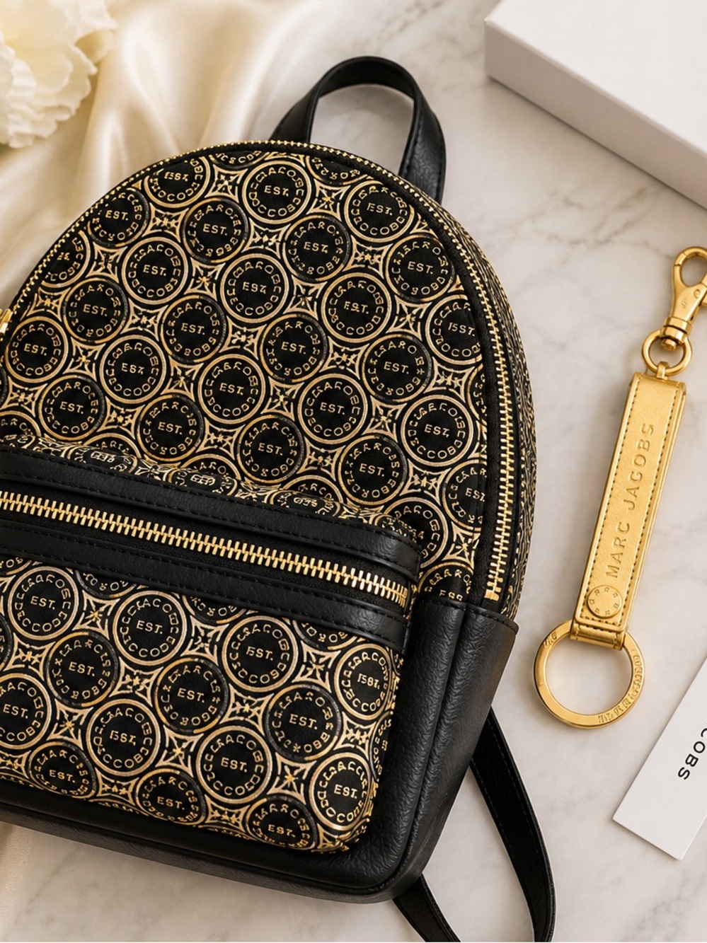 Marc Jacobs Backpack Monogram Canvas Black Multi NWT Luxury Bag $275 Retail MSRP